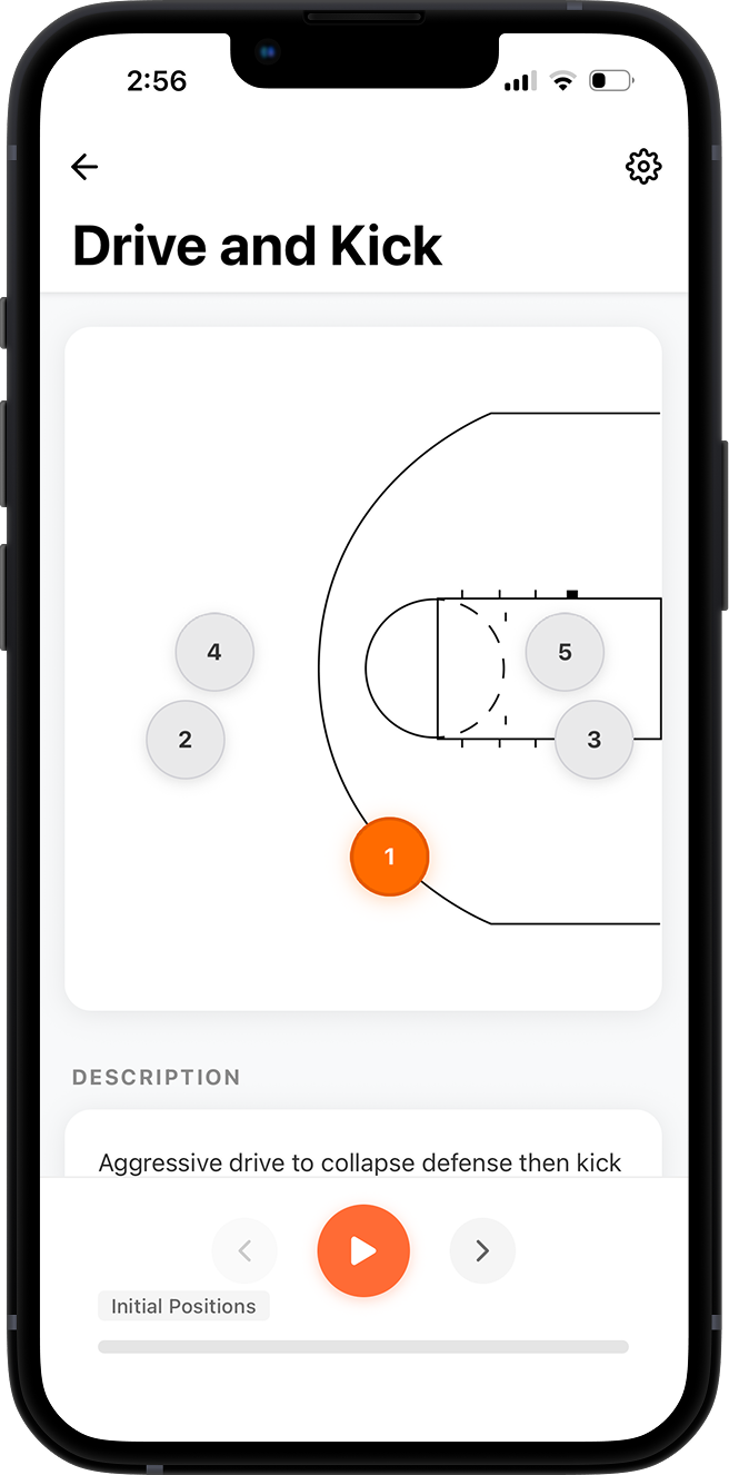 Animated play view showing movement sequences